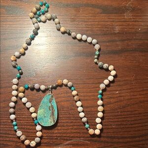Turquoise and Brown Beaded Necklace